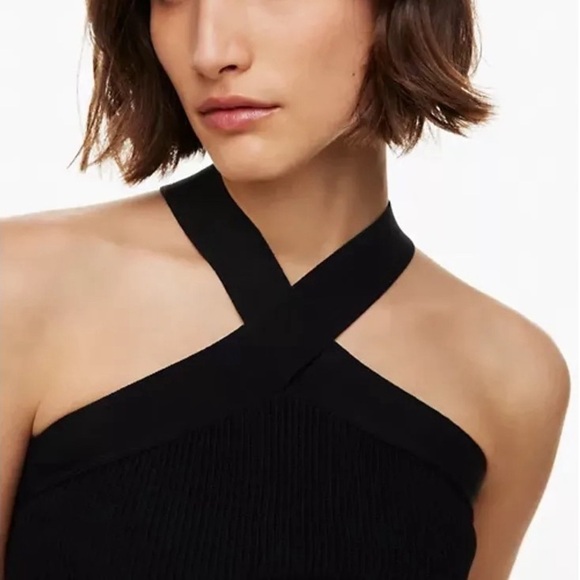 Aritiza Babaton Black Ribbed Sculpt Knit Criss Cross Halter Midi Dress Sz S - Picture 3 of 16